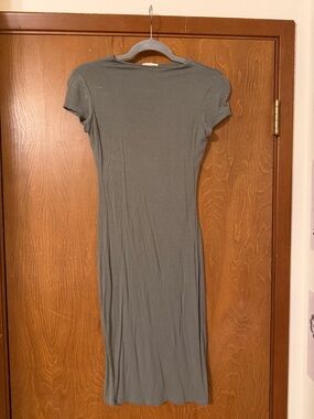 See You Monday Olive Green Short Sleeve Midi Dress